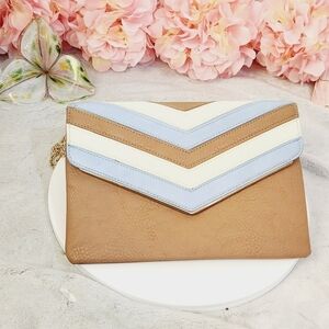 CHARMING Charlie Envelope Clutch Detachable Gold Chain Tan & Baby Blue